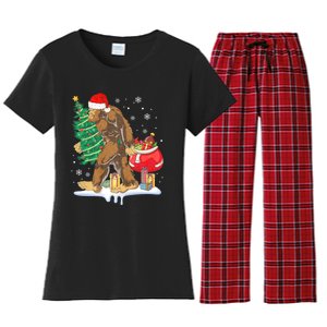 Bigfoot Christmas Tree Lights Xmas Sasquatch Lovers Women's Flannel Pajama Set