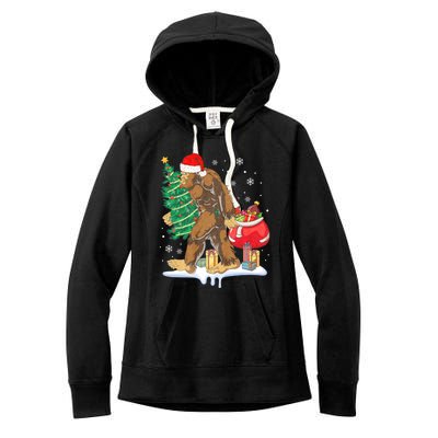 Bigfoot Christmas Tree Lights Xmas Sasquatch Lovers Women's Fleece Hoodie