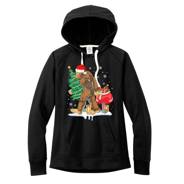 Bigfoot Christmas Tree Lights Xmas Sasquatch Lovers Women's Fleece Hoodie