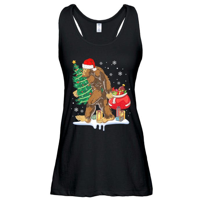 Bigfoot Christmas Tree Lights Xmas Sasquatch Lovers Ladies Essential Flowy Tank