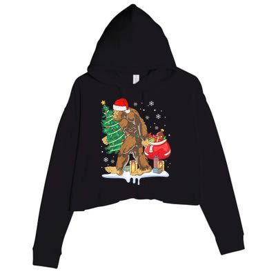 Bigfoot Christmas Tree Lights Xmas Sasquatch Lovers Crop Fleece Hoodie