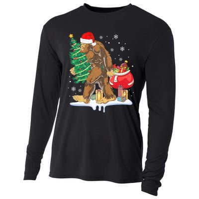 Bigfoot Christmas Tree Lights Xmas Sasquatch Lovers Cooling Performance Long Sleeve Crew