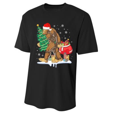 Bigfoot Christmas Tree Lights Xmas Sasquatch Lovers Performance Sprint T-Shirt