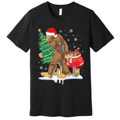 Bigfoot Christmas Tree Lights Xmas Sasquatch Lovers Premium T-Shirt