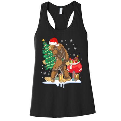 Bigfoot Christmas Tree Lights Xmas Sasquatch Lovers Women's Racerback Tank