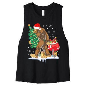 Bigfoot Christmas Tree Lights Xmas Sasquatch Lovers Women's Racerback Cropped Tank