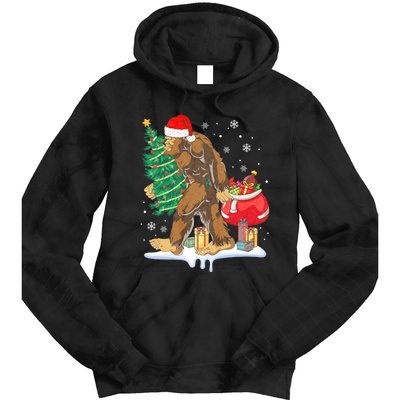 Bigfoot Christmas Tree Lights Xmas Sasquatch Lovers Tie Dye Hoodie