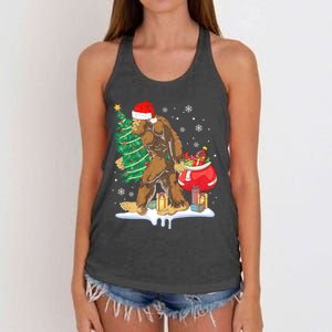 Bigfoot Christmas Tree Lights Xmas Sasquatch Lovers Women's Knotted Racerback Tank