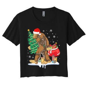 Bigfoot Christmas Tree Lights Xmas Sasquatch Lovers Women's Crop Top Tee