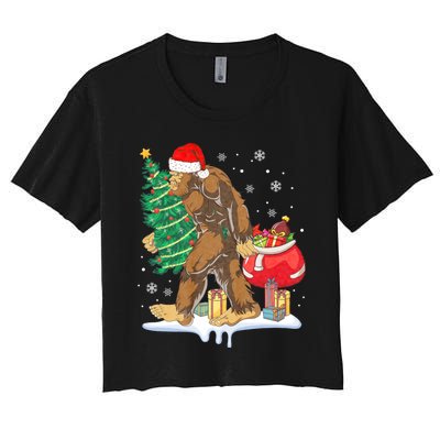 Bigfoot Christmas Tree Lights Xmas Sasquatch Lovers Women's Crop Top Tee