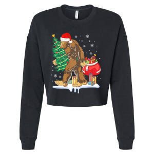 Bigfoot Christmas Tree Lights Xmas Sasquatch Lovers Cropped Pullover Crew