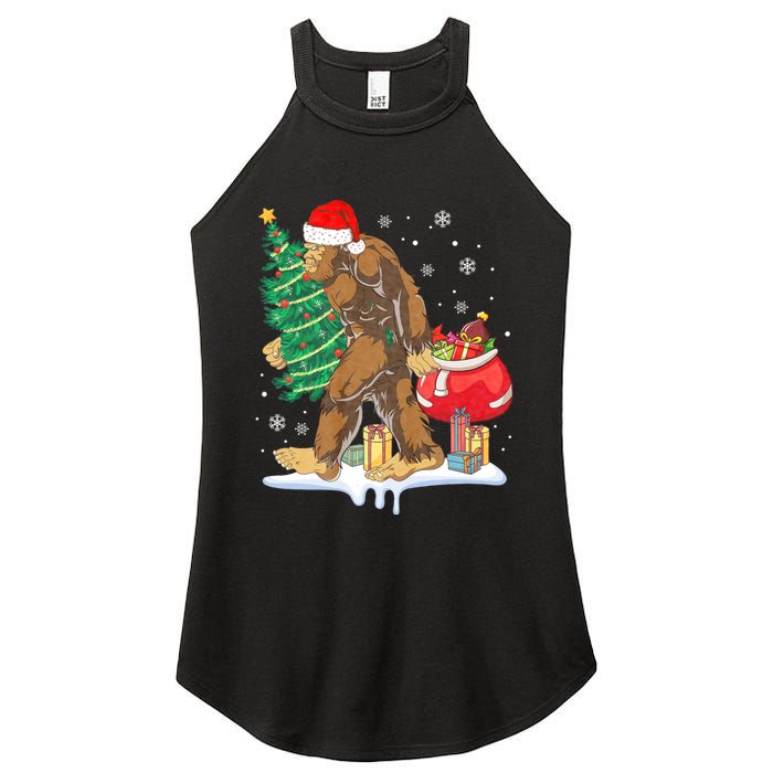 Bigfoot Christmas Tree Lights Xmas Sasquatch Lovers Women's Perfect Tri Rocker Tank