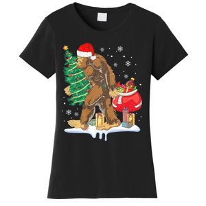 Bigfoot Christmas Tree Lights Xmas Sasquatch Lovers Women's T-Shirt