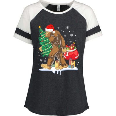 Bigfoot Christmas Tree Lights Xmas Sasquatch Lovers Enza Ladies Jersey Colorblock Tee