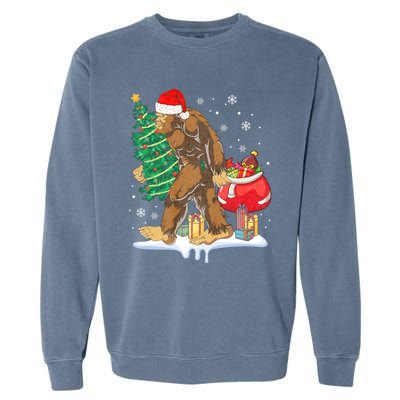 Bigfoot Christmas Tree Lights Xmas Sasquatch Lovers Garment-Dyed Sweatshirt