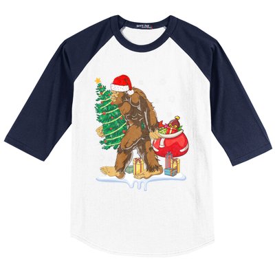 Bigfoot Christmas Tree Lights Xmas Sasquatch Lovers Baseball Sleeve Shirt