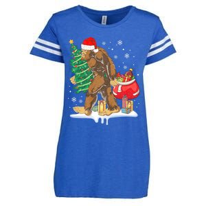 Bigfoot Christmas Tree Lights Xmas Sasquatch Lovers Enza Ladies Jersey Football T-Shirt