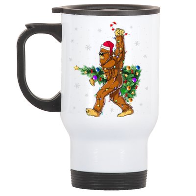 Bigfoot Christmas Tree Lights Xmas Lovers  Stainless Steel Travel Mug