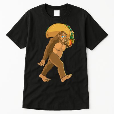 Bigfoot Carrying Taco Funny Cinco De Mayo Sasquatch Love Tall T-Shirt