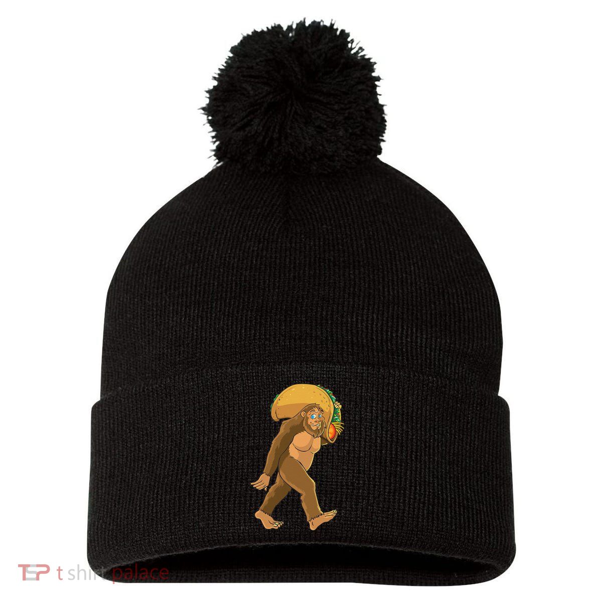 Bigfoot Carrying Taco Funny Cinco De Mayo Sasquatch Love Pom Pom 12in Knit Beanie
