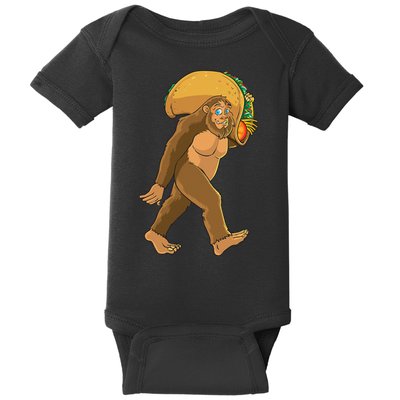 Bigfoot Carrying Taco Funny Cinco De Mayo Sasquatch Love Baby Bodysuit