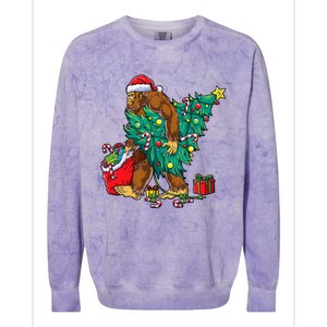 Bigfoot Christmas Tree Lights Xmas Sasquatch Lovers Colorblast Crewneck Sweatshirt