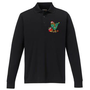 Bigfoot Christmas Tree Lights Xmas Sasquatch Lovers Performance Long Sleeve Polo