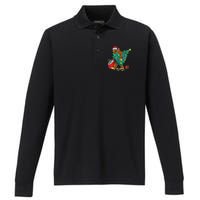 Bigfoot Christmas Tree Lights Xmas Sasquatch Lovers Performance Long Sleeve Polo