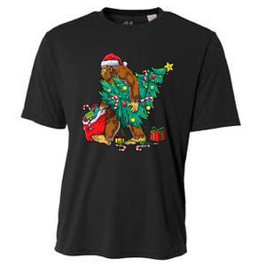 Bigfoot Christmas Tree Lights Xmas Sasquatch Lovers Cooling Performance Crew T-Shirt