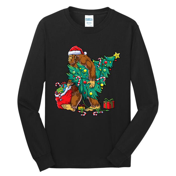 Bigfoot Christmas Tree Lights Xmas Sasquatch Lovers Tall Long Sleeve T-Shirt