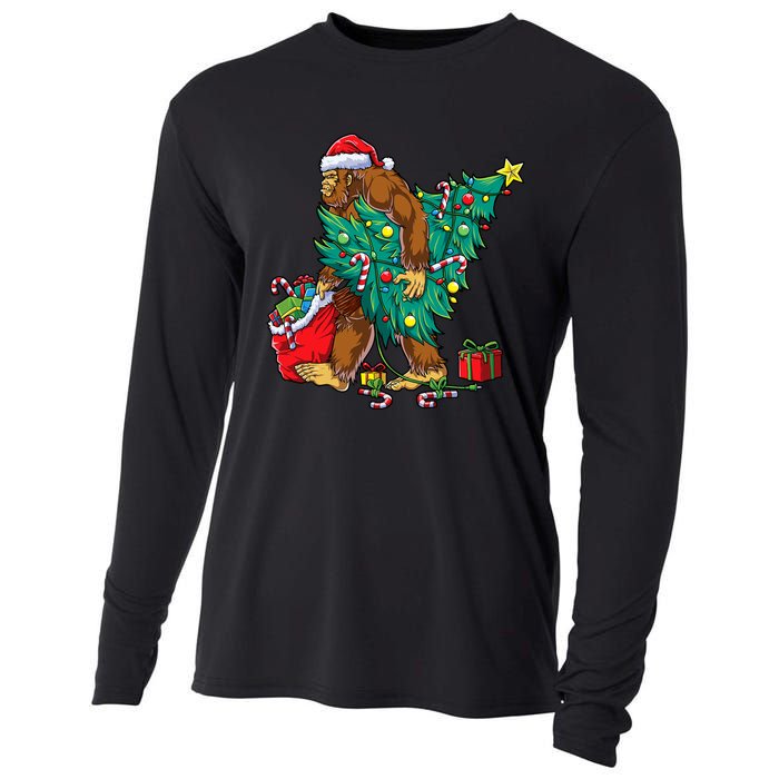 Bigfoot Christmas Tree Lights Xmas Sasquatch Lovers Cooling Performance Long Sleeve Crew