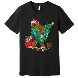 Bigfoot Christmas Tree Lights Xmas Sasquatch Lovers Premium T-Shirt