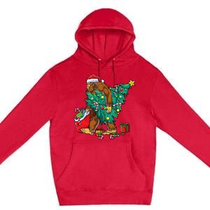 Bigfoot Christmas Tree Lights Xmas Sasquatch Lovers Premium Pullover Hoodie