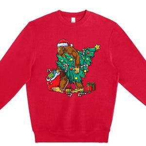 Bigfoot Christmas Tree Lights Xmas Sasquatch Lovers Premium Crewneck Sweatshirt