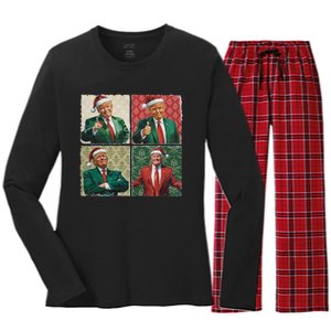 Boho Christmas Trump Happy Holidays Merry Vibes Women's Long Sleeve Flannel Pajama Set 