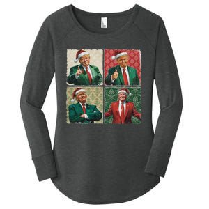 Boho Christmas Trump Happy Holidays Merry Vibes Women's Perfect Tri Tunic Long Sleeve Shirt