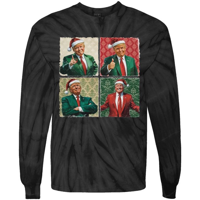 Boho Christmas Trump Happy Holidays Merry Vibes Tie-Dye Long Sleeve Shirt