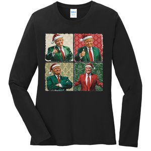 Boho Christmas Trump Happy Holidays Merry Vibes Ladies Long Sleeve Shirt