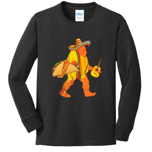 Bigfoot Carrying Taco Funny Cinco De Mayo Boys Men Sasquatch Kids Long Sleeve Shirt