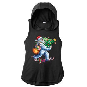 Bigfoot Christmas Tree Lights Xmas Sasquatch Lovers Ladies PosiCharge Tri-Blend Wicking Draft Hoodie Tank