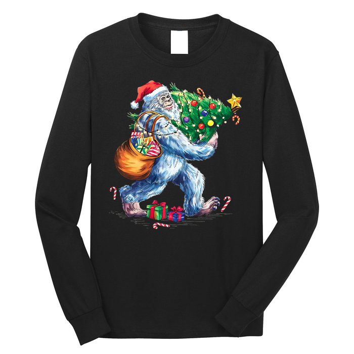 Bigfoot Christmas Tree Lights Xmas Sasquatch Lovers Long Sleeve Shirt