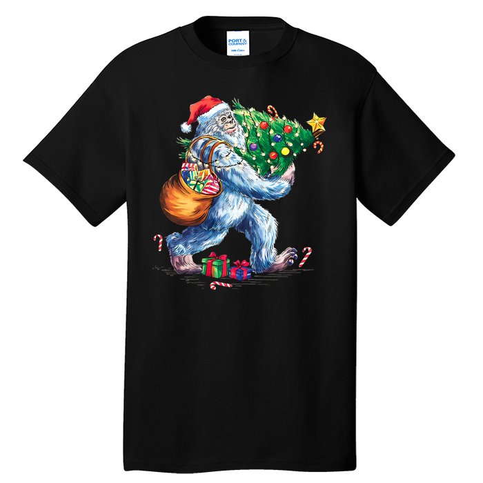 Bigfoot Christmas Tree Lights Xmas Sasquatch Lovers Tall T-Shirt