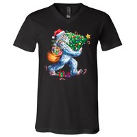 Bigfoot Christmas Tree Lights Xmas Sasquatch Lovers V-Neck T-Shirt