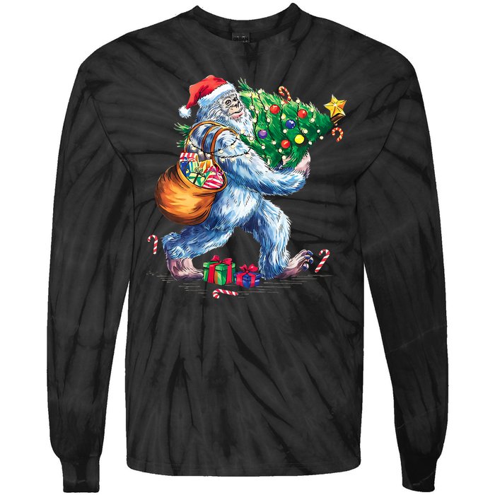 Bigfoot Christmas Tree Lights Xmas Sasquatch Lovers Tie-Dye Long Sleeve Shirt