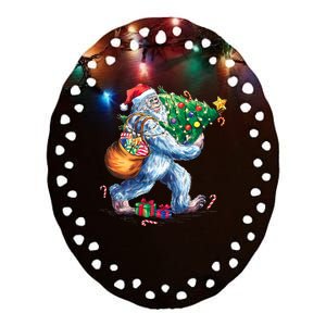 Bigfoot Christmas Tree Lights Xmas Sasquatch Lovers Ceramic Oval Ornament