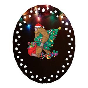 Bigfoot Christmas Tree Lights Xmas Sasquatch Lovers Ceramic Oval Ornament