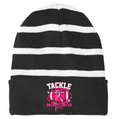 Breast Cancer Tackle Football Striped Beanie with Solid Band