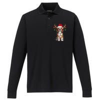 Beagle Christmas Tree Beagle Santa Hat Lover Gifts Performance Long Sleeve Polo