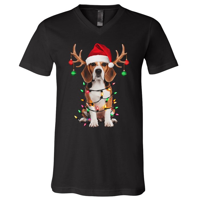 Beagle Christmas Tree Beagle Santa Hat Lover Gifts V-Neck T-Shirt