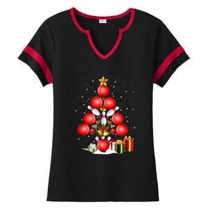 Bowling Christmas Tree Lights Gift Bowling Decorations Xmas Meaningful Gift Ladies Halftime Notch Neck Tee